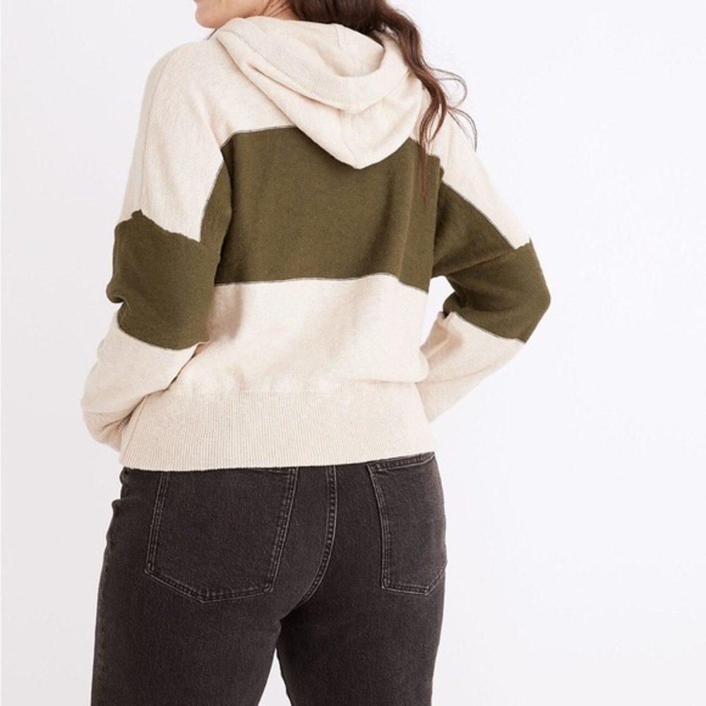 Madewell Clairview Hoodie Sweater Heather Artichoke Colorblock 100% Cotton S - Picture 2 of 11